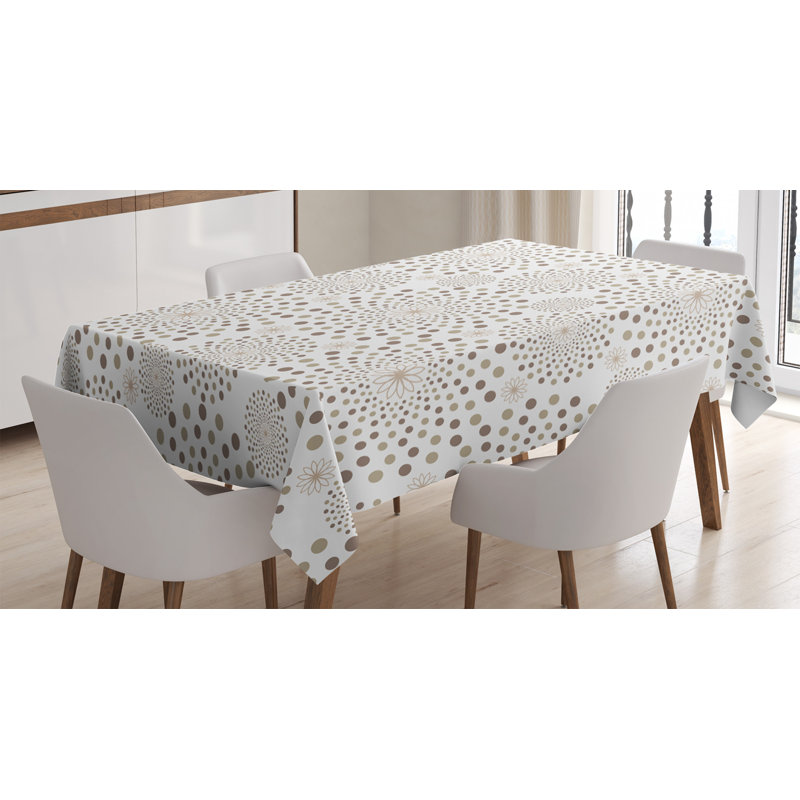 Ambesonne Geometric Tablecloth, Geometrical Floral Patterns Dots Monochromic Classic Nostalgia Circles, Rectangular Table Cover For Dining Room Kitchen Decor, 52" X 70", Warm Taupe Cocoa