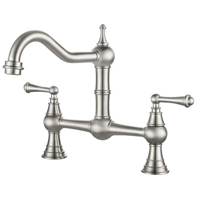 Heritage Brass Bridge Kitchen Faucet with Sprayer, 4 Hole Kitchen Faucet 2 Handle, 8 Inch Centerset Faucet for Kitchen Sinks