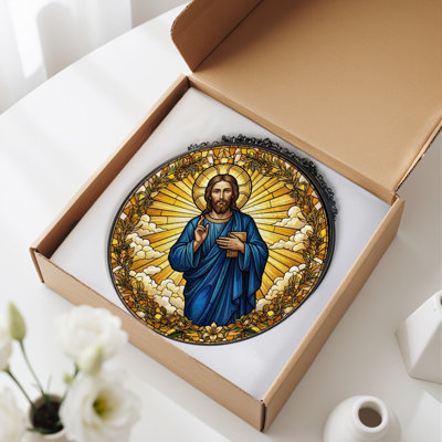 Jesus Christ Stained Glass Window Panel，7.8H