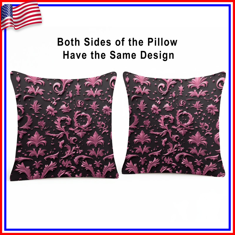 Coussins décoratifs roses à motif floral double face, 20 x 20 pouces