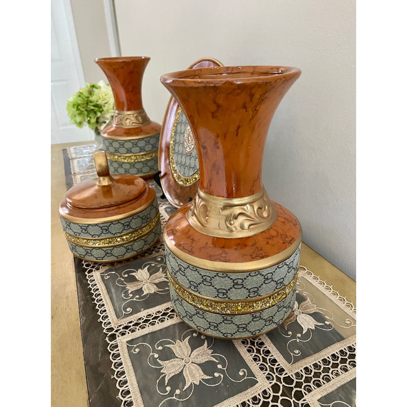 Ensemble d'accessoires de vase de quatre pièces Rosdorf Park - 13 po, Orange