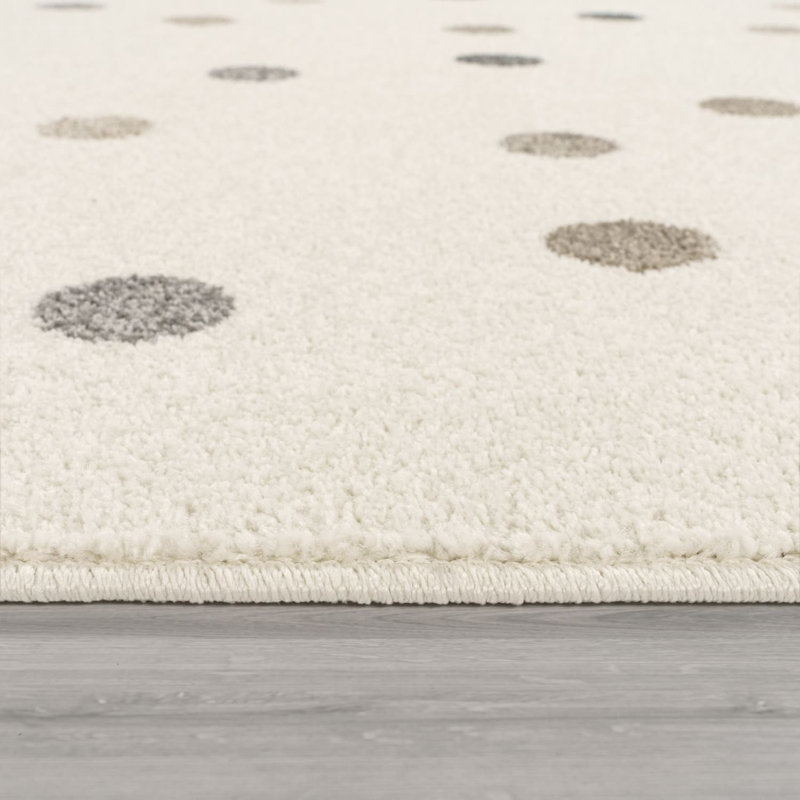 Tapis pour enfants à pois crème beige, Runner 2'8" x 4'11'', beige