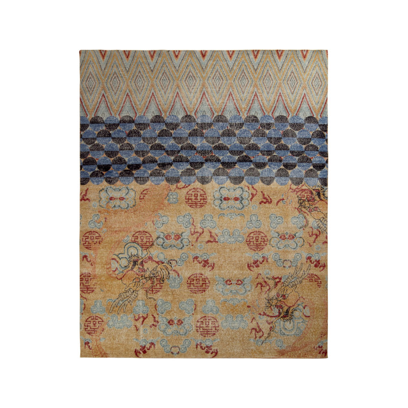 Distressed Homage Hand Knotted Wool Area Rug, Rectangle 8' x 10'