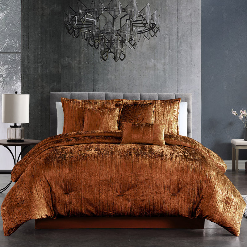 Turin Crinkle, King Comforter + 6 Additional Pieces, Spice
