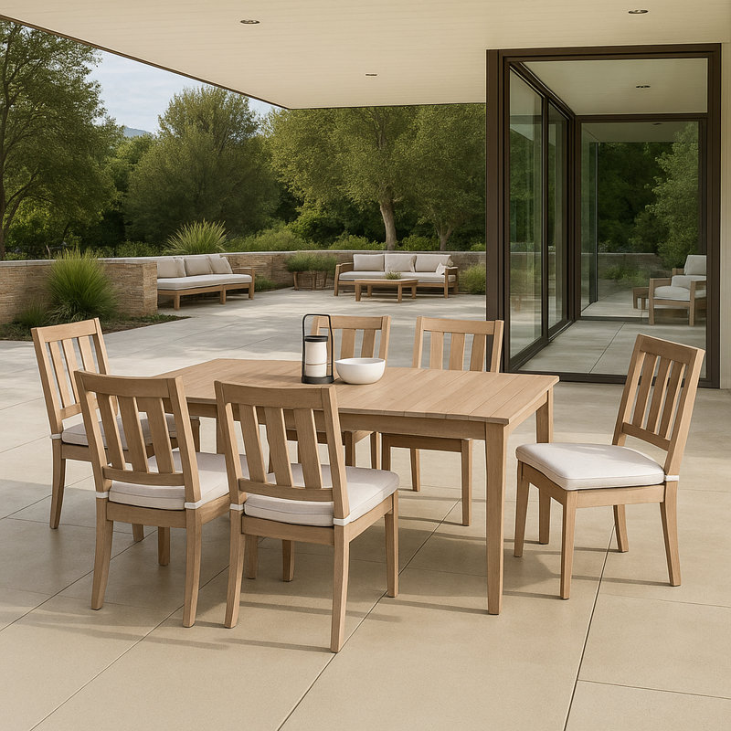 Samya Teak 6 Person 81" Outdoor Dining Set, White