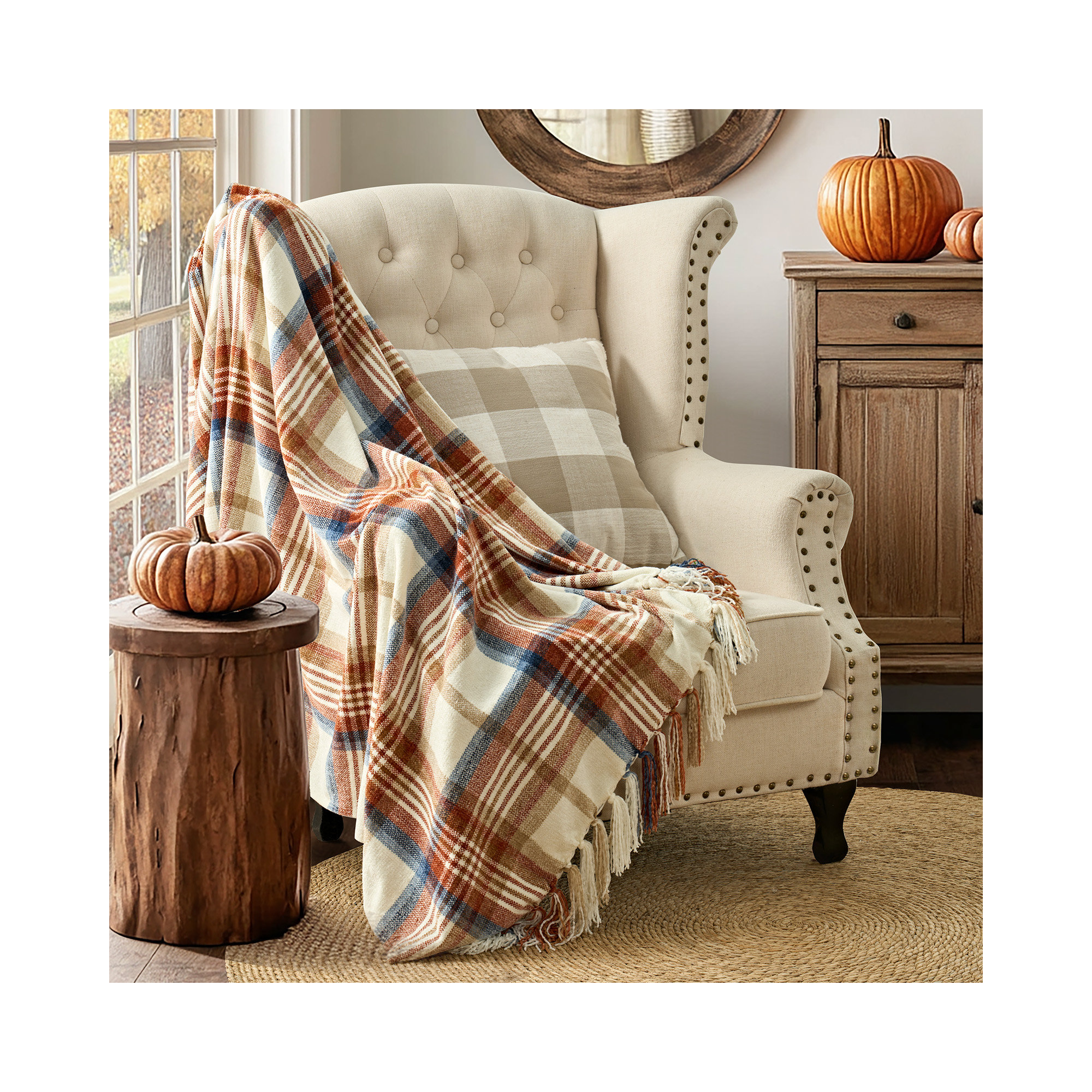 Soft Chenille Throw Blanket, Harvest Plaid, 80" L x 60" W