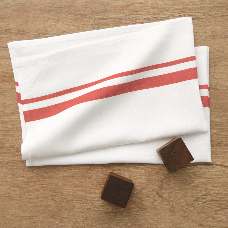 French Stripe - 100% Pure Linen Kitchen Towel, Red and Natural