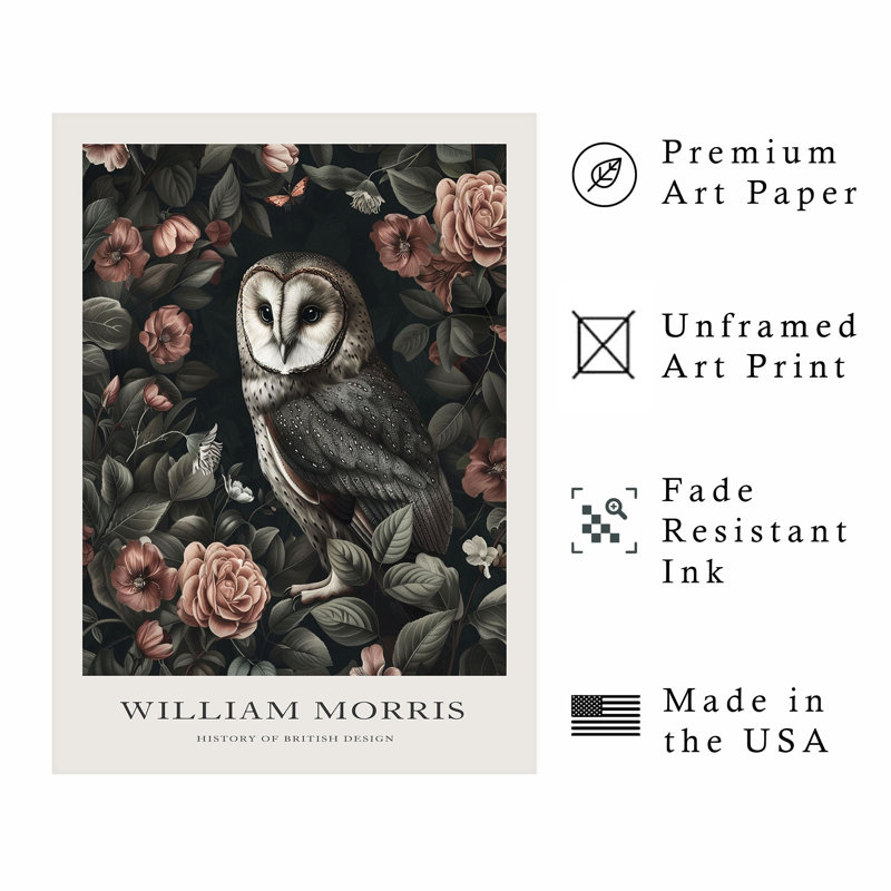 Animaux, reproduction d'art sans cadre William Morris Owl I Cottage