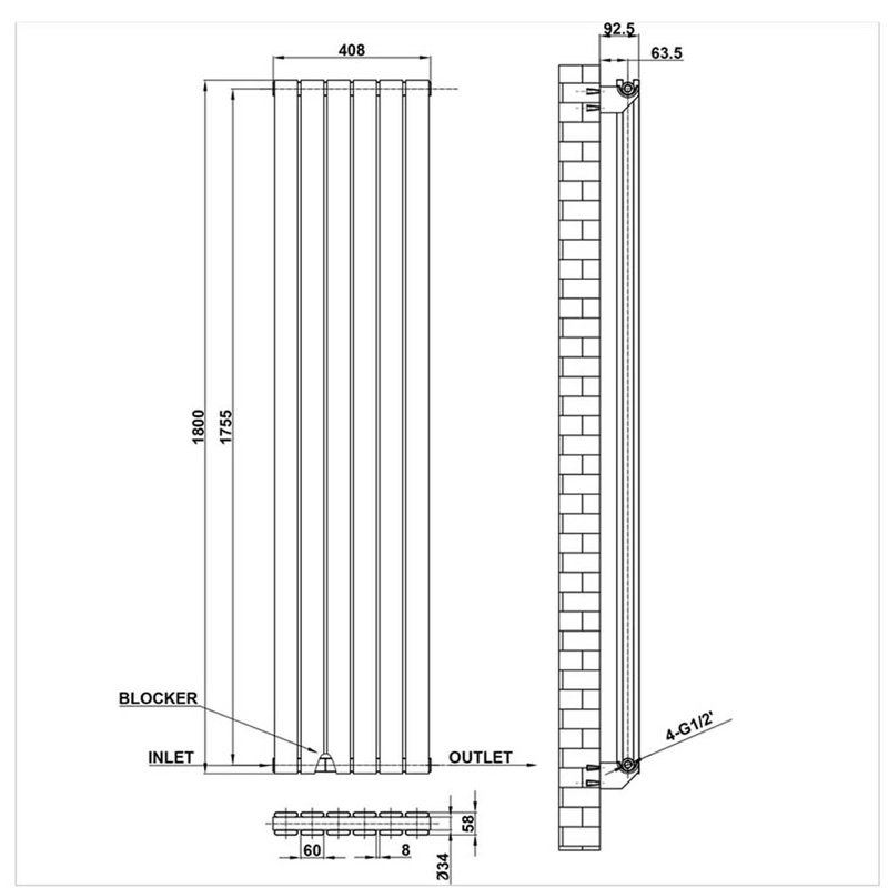 Belfry Heating Jeremy 5948 BTU Hydronic Panel Space Heater, White
