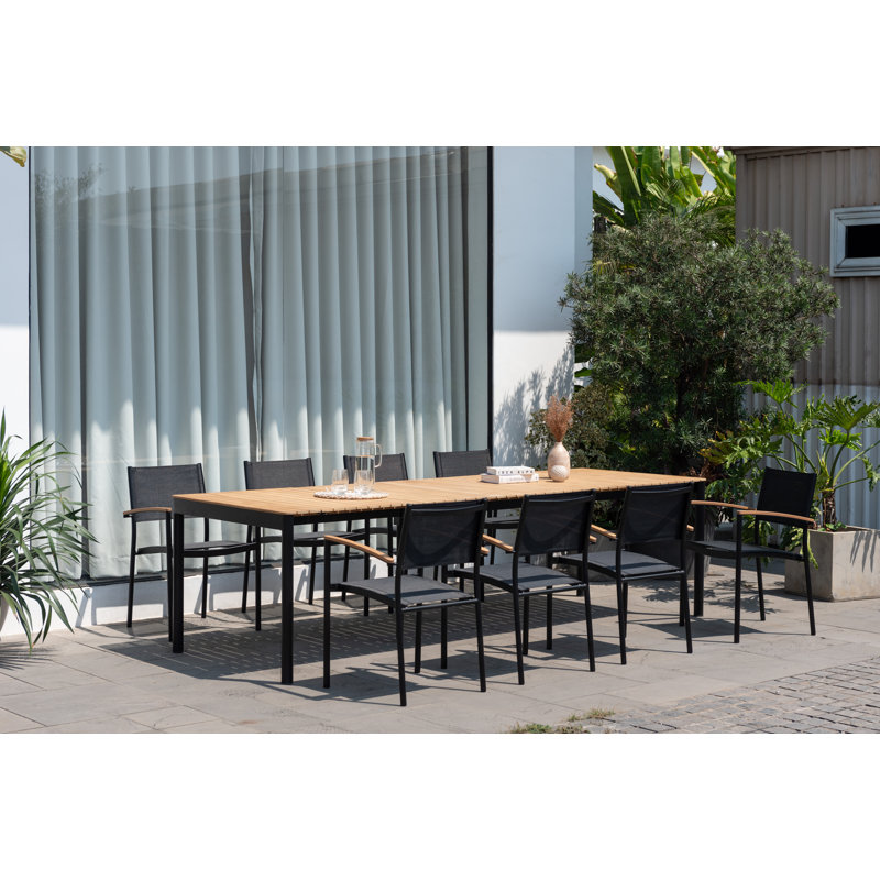 Ensemble de salle à manger 9 pièces Carliegh | 100% bois de teck certifié FSC | Ensemble de meubles idéal pour l'extérieur