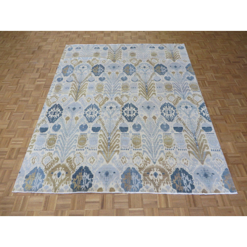 Tapis unique en laine noué à la main bleu / vert 8 pi x 9 pi 9 po Mahmood