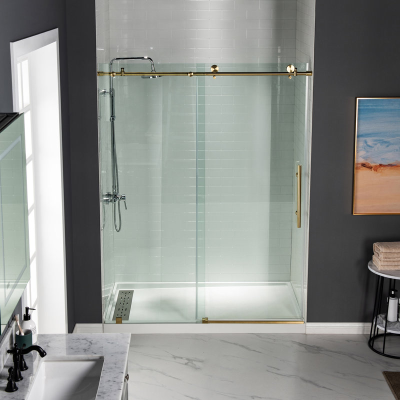 Porte de douche coulissante simple sans cadre de l 56 à 60 po x H 76 po Vital | Verre trempé épais de 3/8 po (10 mm) | Quincaillerie en acier inoxydable | Sécuritaire et incassable