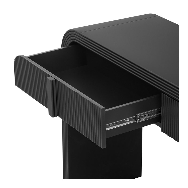 Console moderne avec 2 tiroirs de rangement, table d'entrée cannelée à silhouette arrondie pour le couloir du salon et du vestibule (noir)