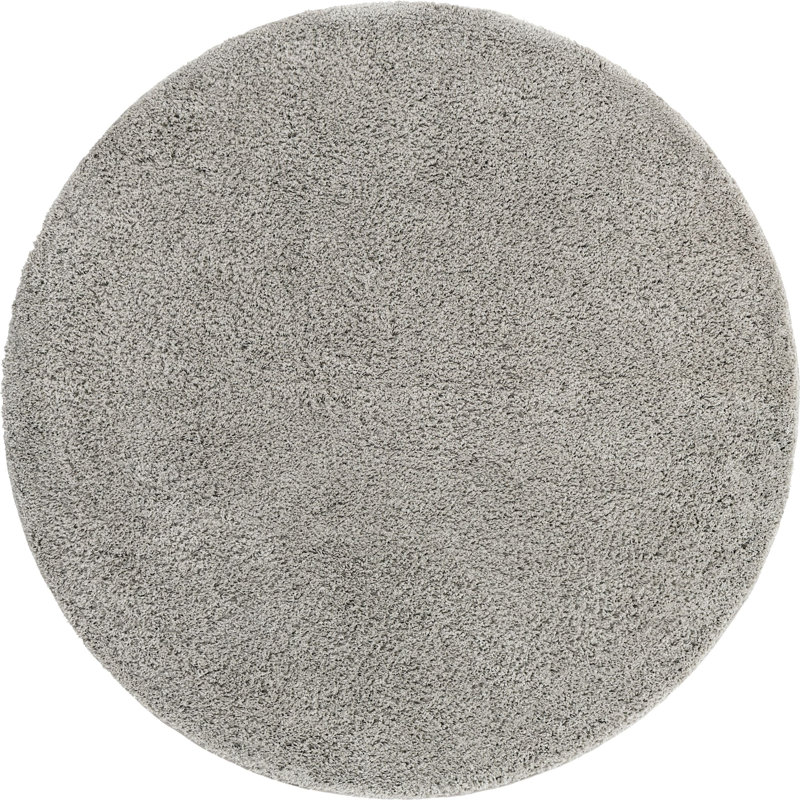 Tapis à poils longs Ashmita couleur pierre, Rond 12 pi 4 po
