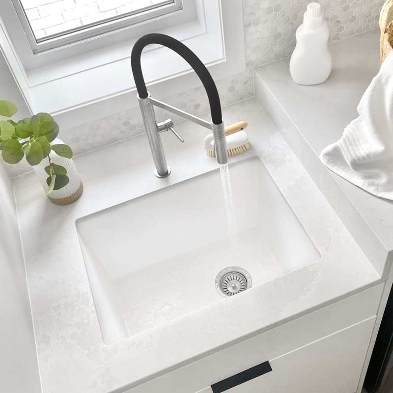 Pietra STYLISH Killarney Dual-Mount 25" Composite Granite Kitchen Sink with Basket Strainer, White