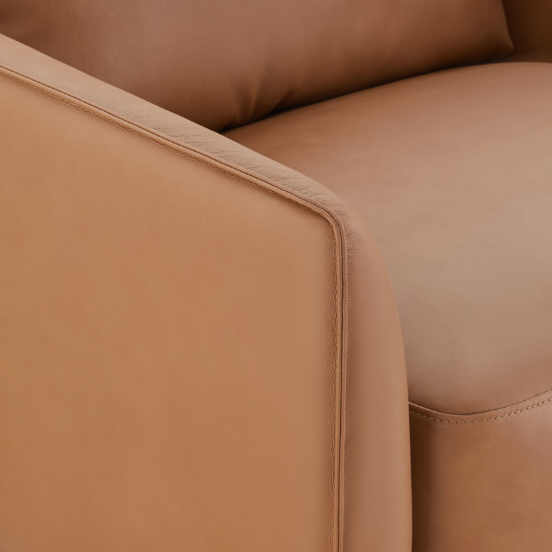 Jay Upholstered Genuine Leather Square Arm Accent Chair with Metal Legs