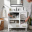Meuble-lavabo de 30 po avec lavabo en céramique, porte à fermeture en douceur avec tablette intégrée, tiroir profond, tiroir standard, grand tiroir diviseur, grande armoire de rangement pour la salle de bain, design moderne et fonctionnel