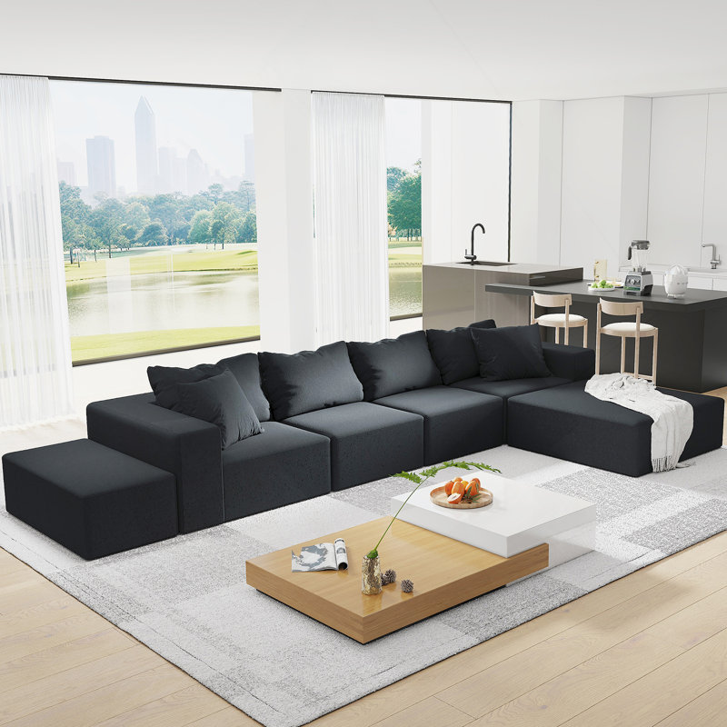 Ensemble de canapé modulaire polyvalent pour les salons et les chambres élégants, Chenille noir