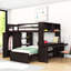 Lit superposé double au-dessus de simple 2 tiroirs en bois avec bureau, tablettes et garde-robe-201037840