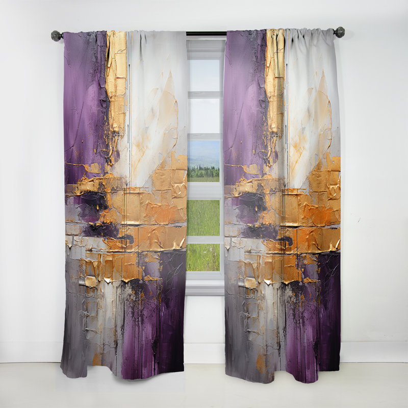 Gold Purple Abstract Fractal III - Modern Velvet Curtain - Room Darkening - 1 Panel, 52" W x 90" L