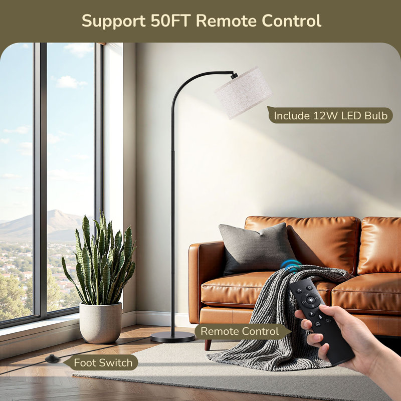  63" Arched Floor Lamp with Dimmable Bulb and Remote Control