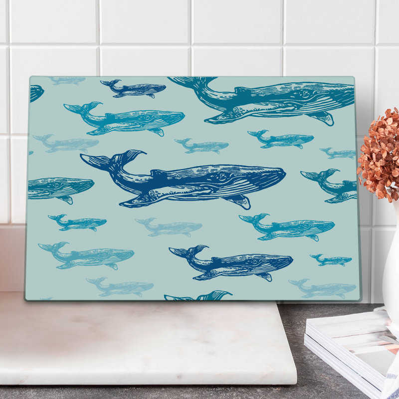 Planche à découper Ambesonne, baleines, grands animaux colorés, bleu, blanc