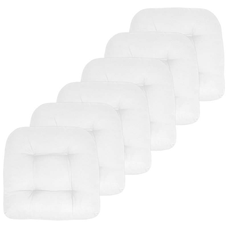 Marina Decoration Premium Thick Comfy Patio Seat Pads Fiber Fill Tufted Tie-Less Pillows 19 x 19 x 5 Inch Textured Solid Cover Indoor Outdoor Chair Cushions, 6 Count Pack White Color