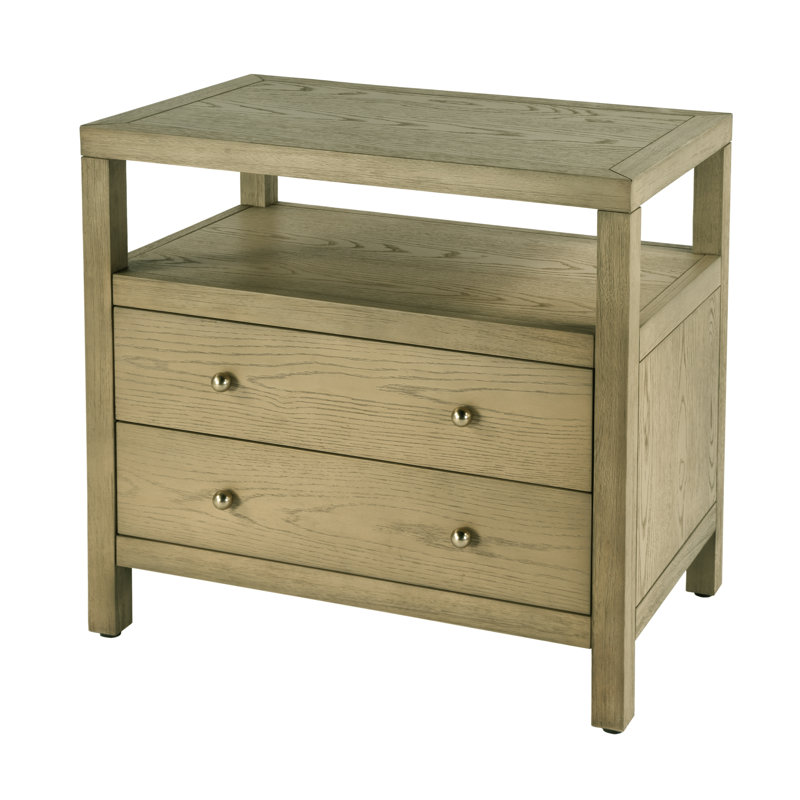 Nora 2-Drawer Wide Nightstand, Light Oak