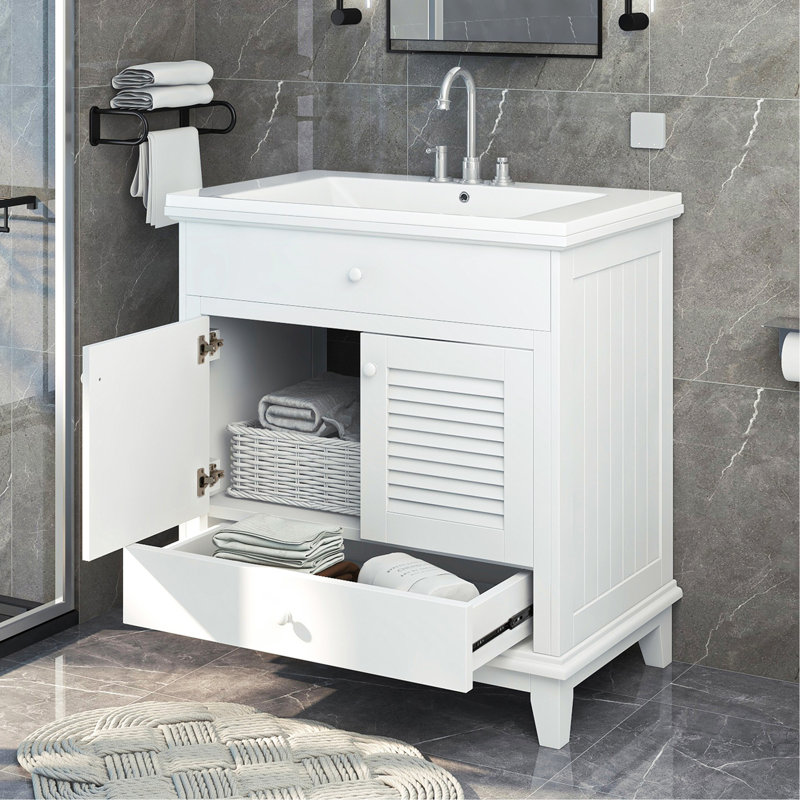 Meuble-lavabo élégant avec structure en bois massif et design fonctionnel