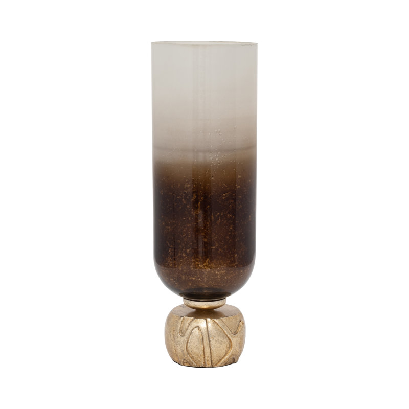 Glass and Aluminum Pillar Holders with Sculpted Bases and Modern Cylindrical Design, Contemporary Sleek Decorative Accents for Stylish Interiors, Set of 2
