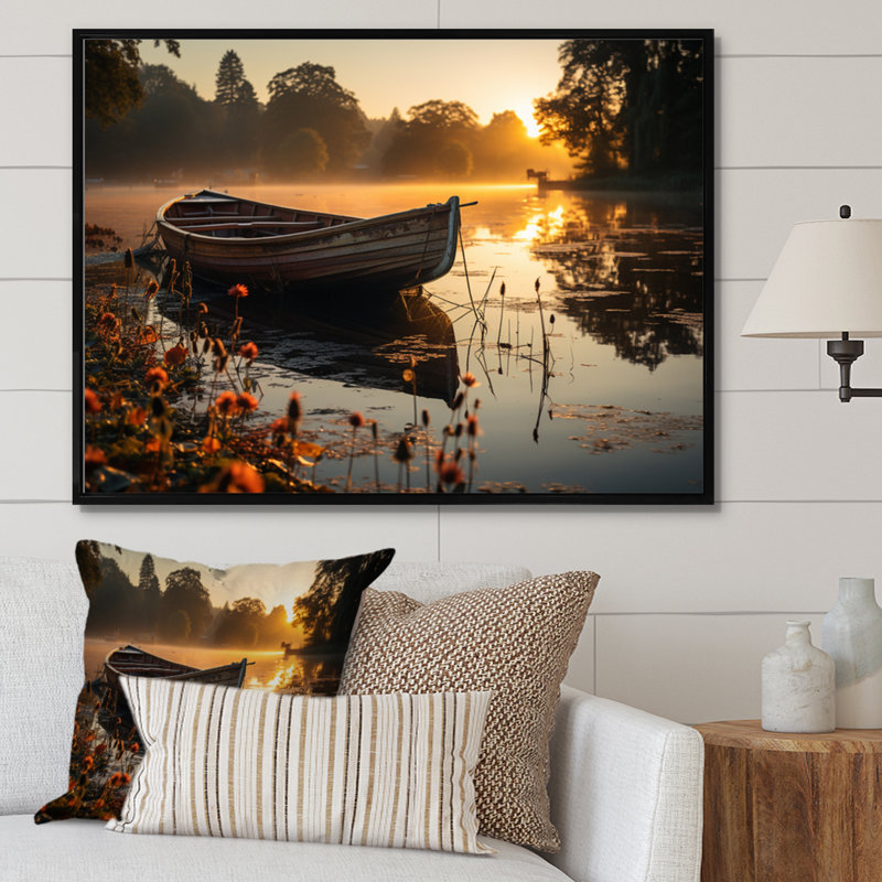 «Canoe On The Lake - Lakehouse», reproductions encadrées, Cadre flottant noir, H 34 po x l 44 po x P 1,5 po
