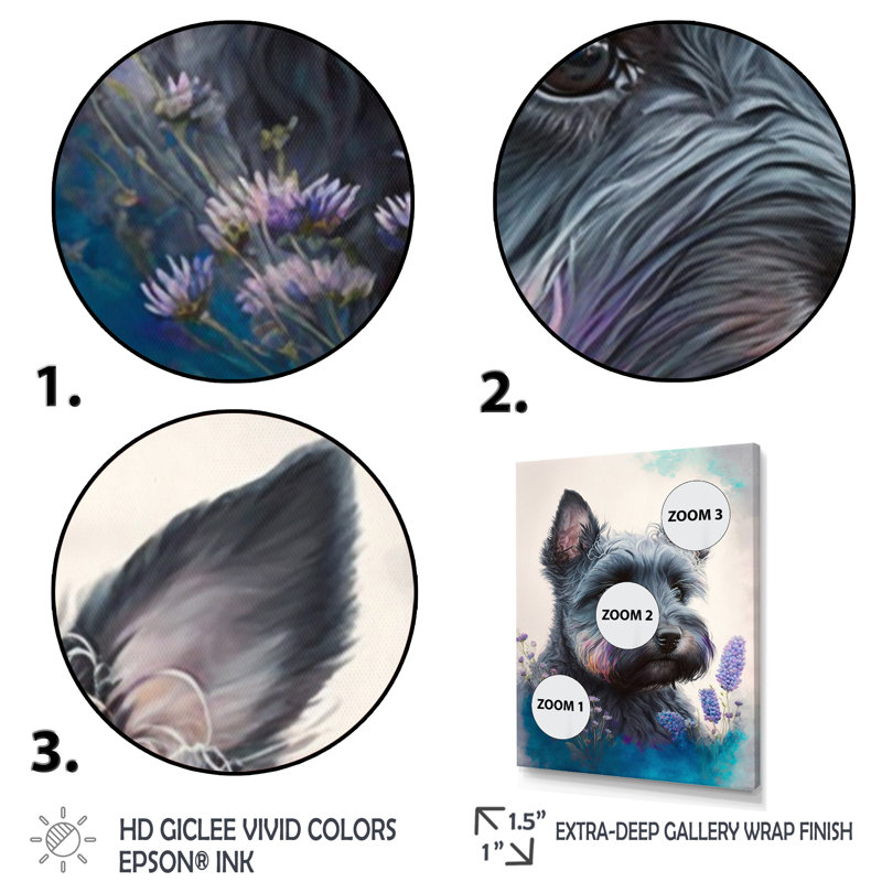 «Cute Schnauzer Floral», impression sur toile, H 20 po x l 12 po x P 1 po, Toile tendue