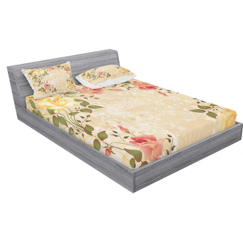 Microfiber Floral Sheet Set, Full Sheet Set with Fitted Sheet