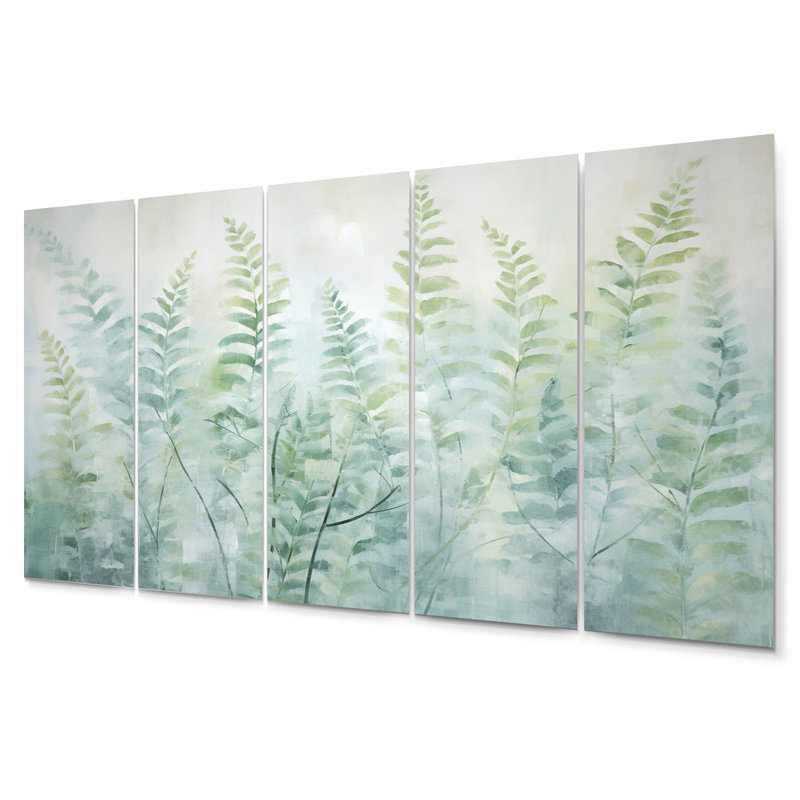 Ensemble de décorations murales en métal vert et blanc Serene Ferns I - Abstract Botanicals