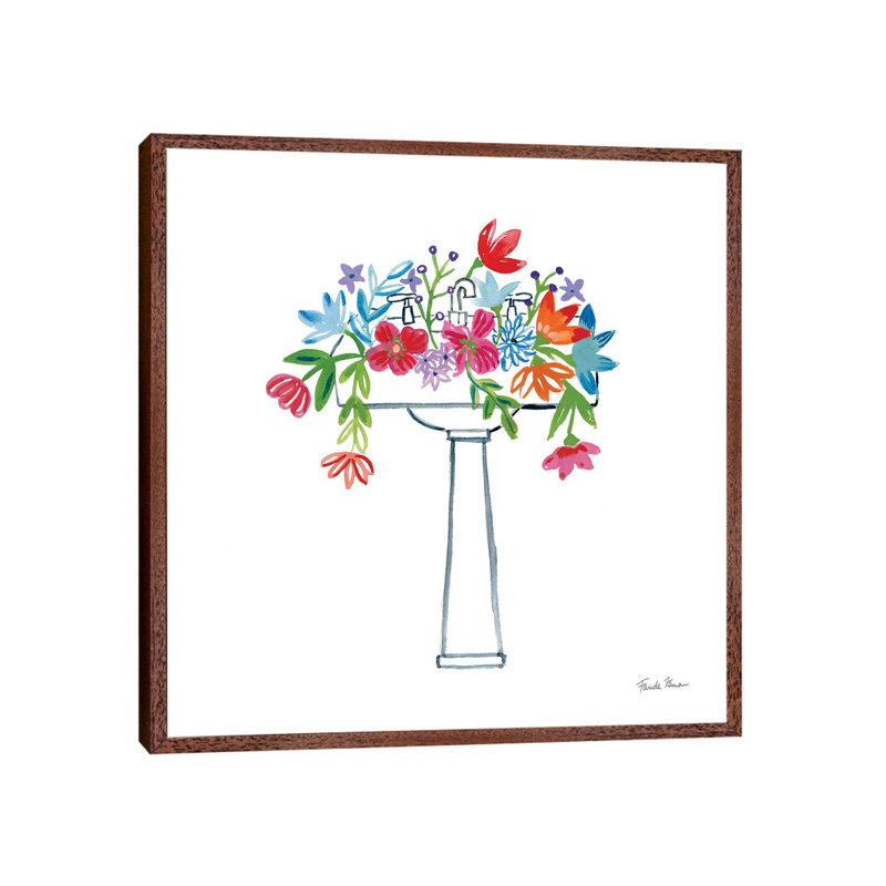 Floral Bathroom II by Farida Zaman - Painting on Canvas, Classic Brown Wood Framed, 66.04cm H x 66.04cm W x 3.81cm D