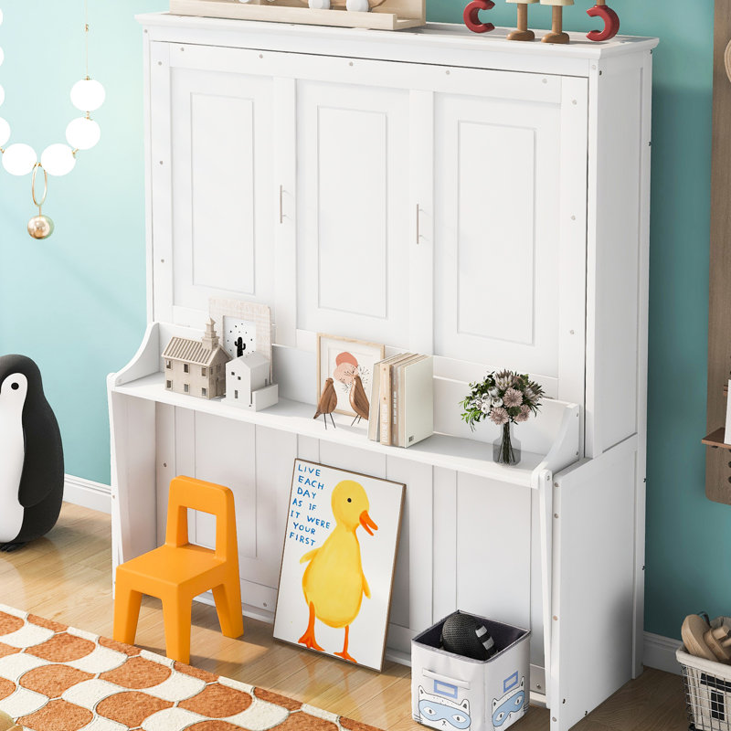 Grand lit blanc avec option de tablette polyvalente - Taille de rangement personnalisable