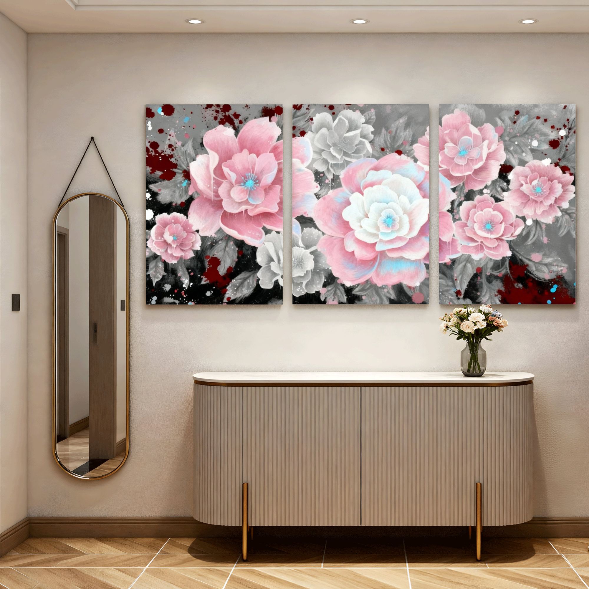 Winston Porter Pink and Gray Floral Abstract Canvas Wrapped Wall Art ...