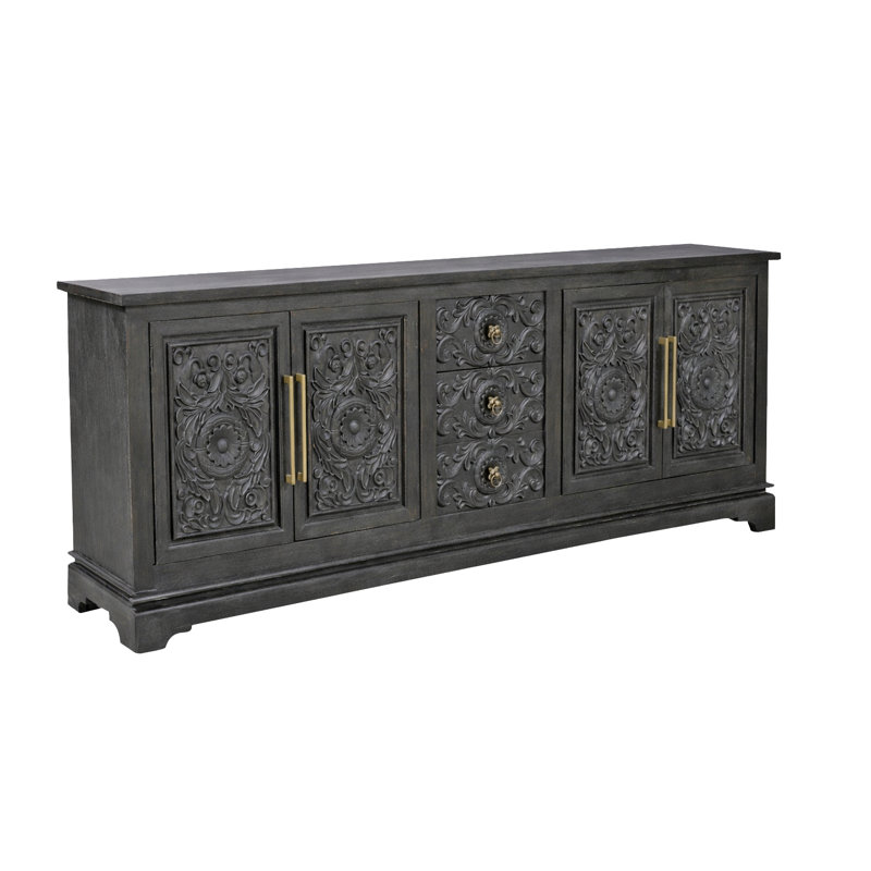 3-drawer 4-door Carved Solid Wood Sideboard, Black