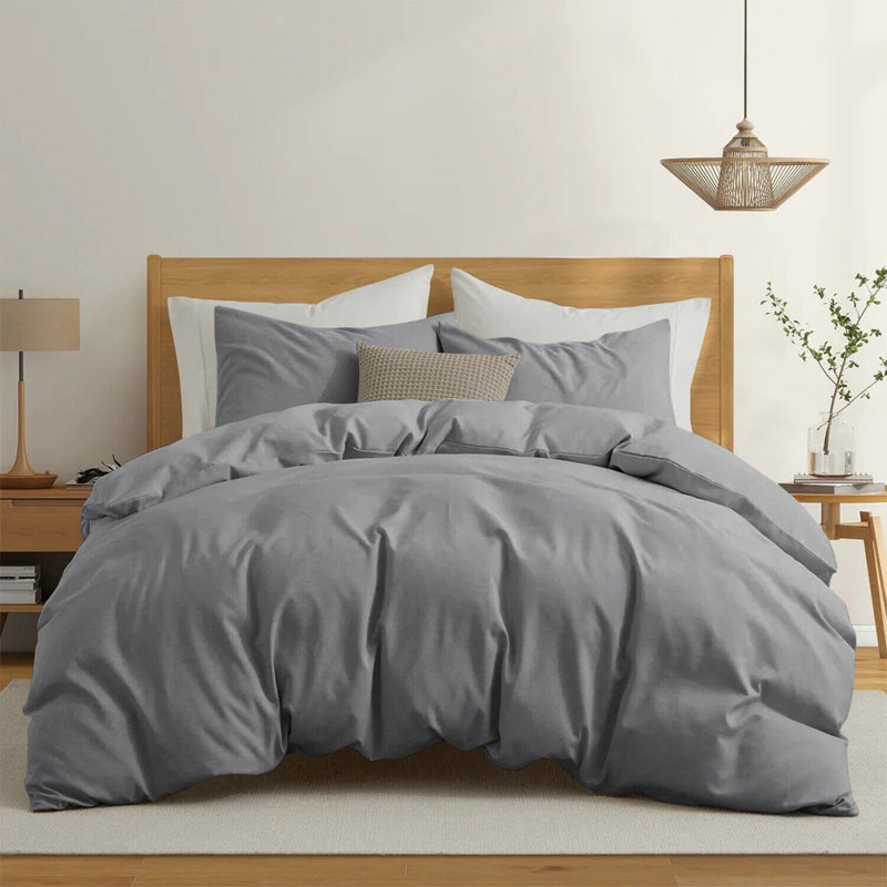 Premium 4-Piece Microfiber Duvet Cover Complete Set, Double Duvet Cover Set + 3 Additional Pieces, Grey