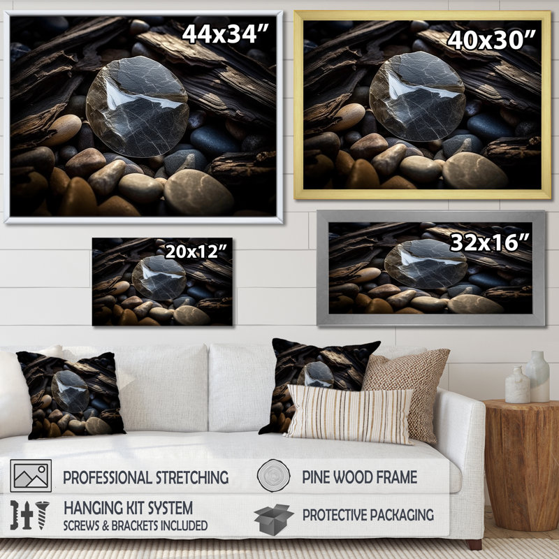 «Stone Geode Charm In Winter», reproduction sur toile, Cadre flottant doré, H 12 po x l 20 po x P 1 po