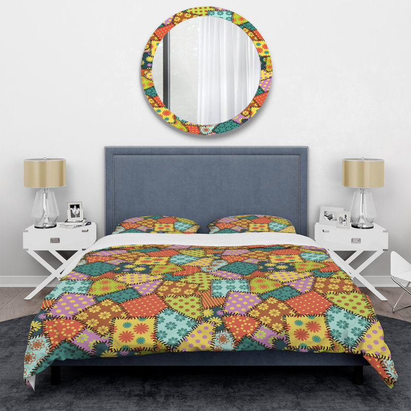 Multicolore carré patchwork - ensemble de housse de couette abstrait - microfibre de polyester