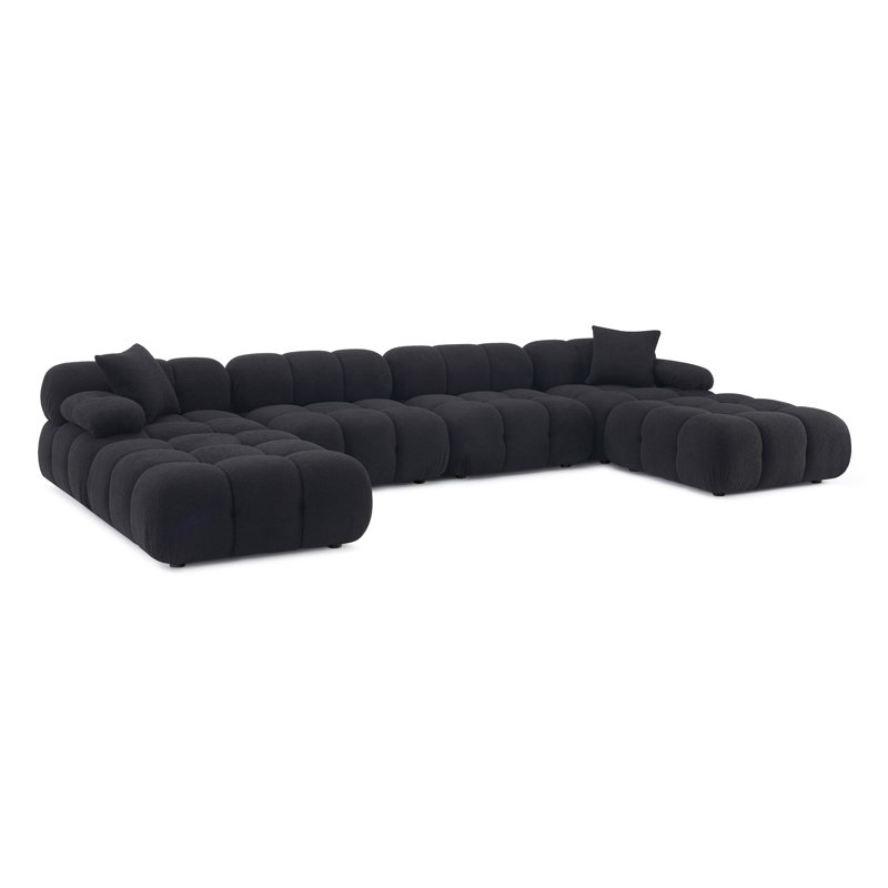Chesnie Black Vegan Shearling 6-Piece Modular U-Sectional