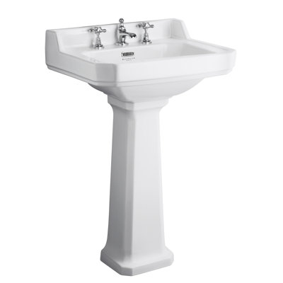 Nuie Fitzroy White Vitreous China Rectangular Pedestal Basin Sink with Overflow