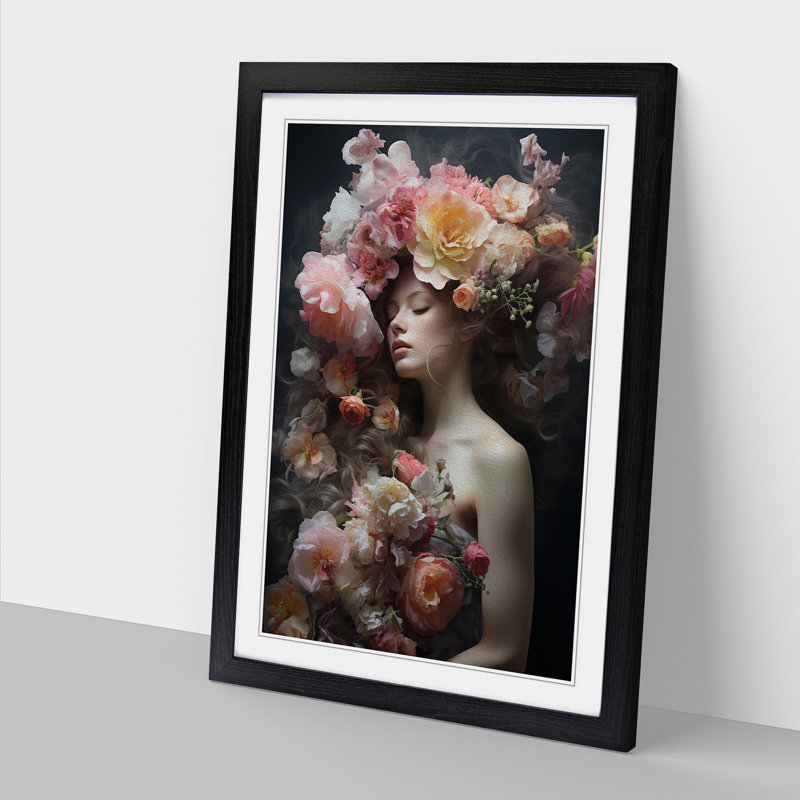 Floral Art Romanticism Art - Framed Print, 64cm H x 46cm W, Black Framed