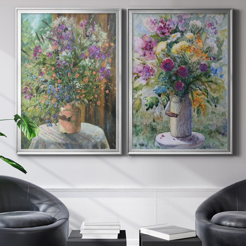Farmhouse Bouquet - ensemble de 2 reproductions d'art, H 22,5 po x l 61 po x P 1,5 po, Toile encadrée argentée, Pas de tapis