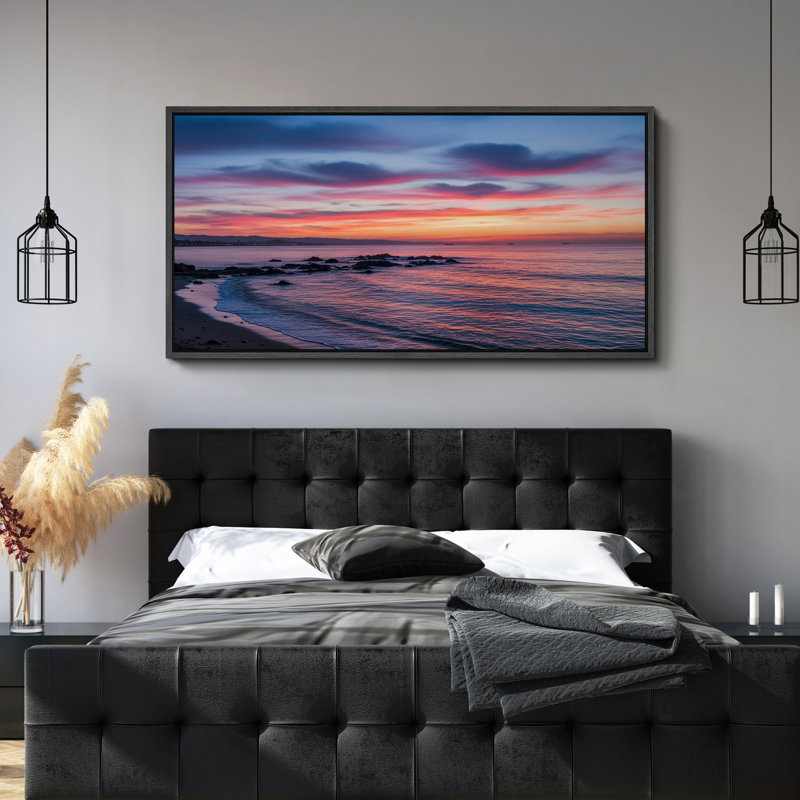 Art mural sur toile coloré "Sunset Sunset Over Ocean" - Photographie côtière sereine pour décoration de maison de plage moderne