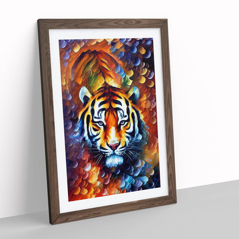 Tiger Portrait No.2 - Wall Art, 66cm H x 48cm W, Walnut Picture Frame, White