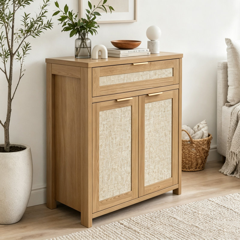 Buffet en rotin, armoire de rangement de style campagnard avec tablette réglable