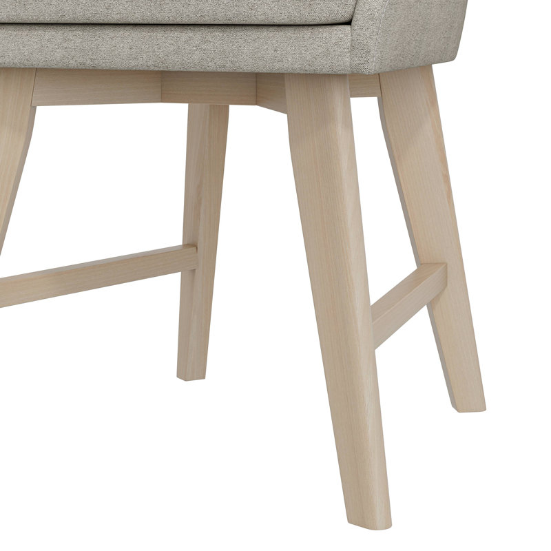 Chaise de salle à manger Studio en lin avec pieds en bois massif de couleur blanc délavé (ensemble de 2)