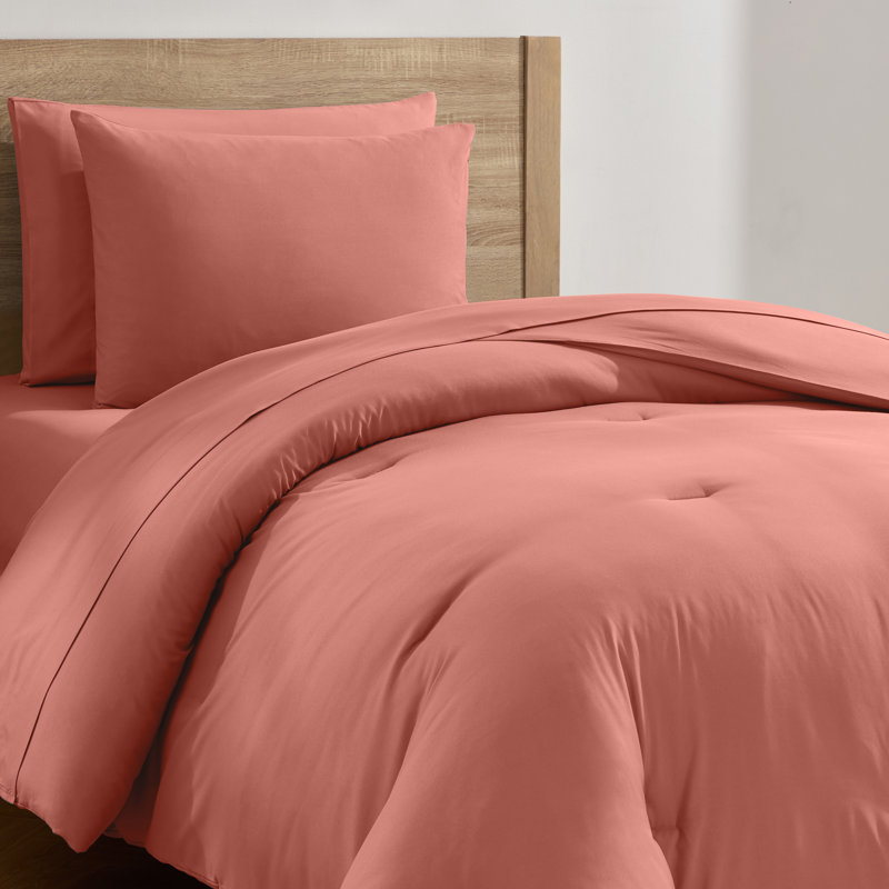 Soft Microfiber 5 Piece Comforter Set with Sheets, Terracotta, Twin Extra Long Comforter + 4 Additional Pieces